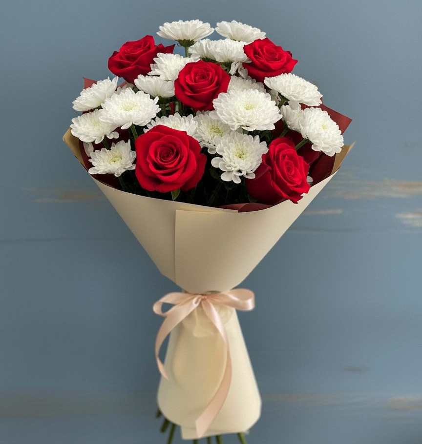 Букет цветов из: Розы и Хризантемы в Подтёсово