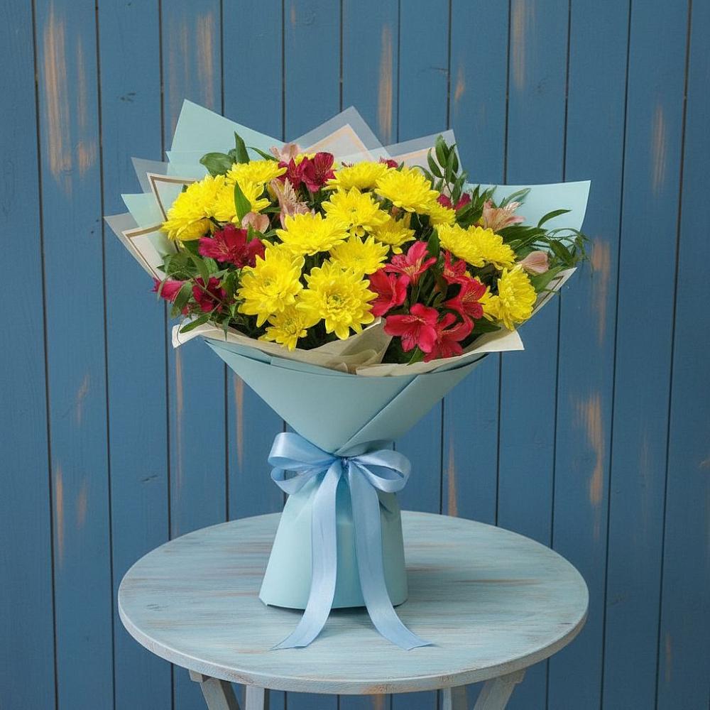 Букет цветов из: Альстромерии и Хризантемы в Подтёсово