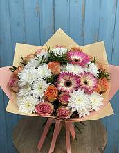 Букет цветов из:  Розы, Герберы и Хризантемы #REPLACE_PRED# Подтёсово