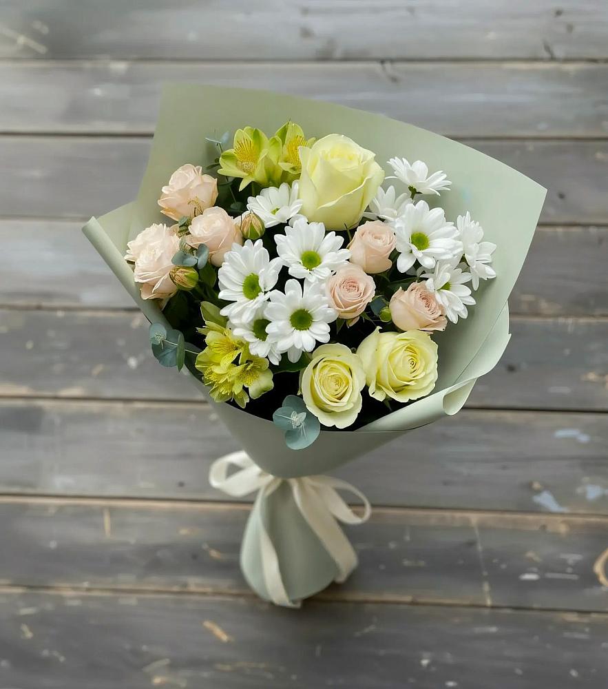 Букет цветов из: Альстромерии, Розы и Хризантемы в Подтёсово