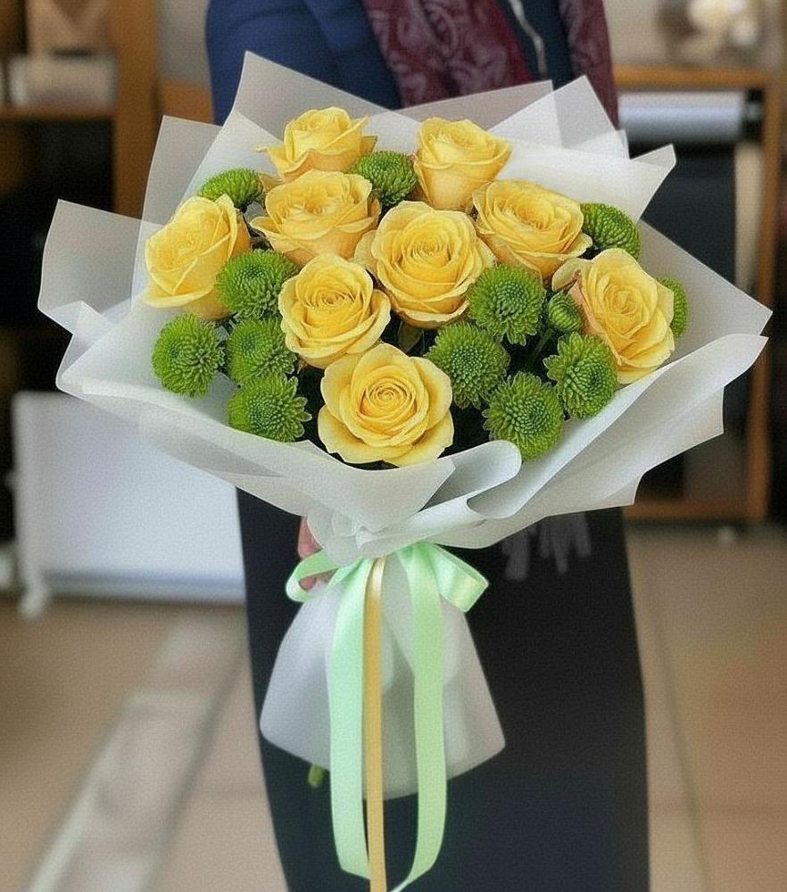 Букет цветов из: Хризантемы и Розы в Подтёсово