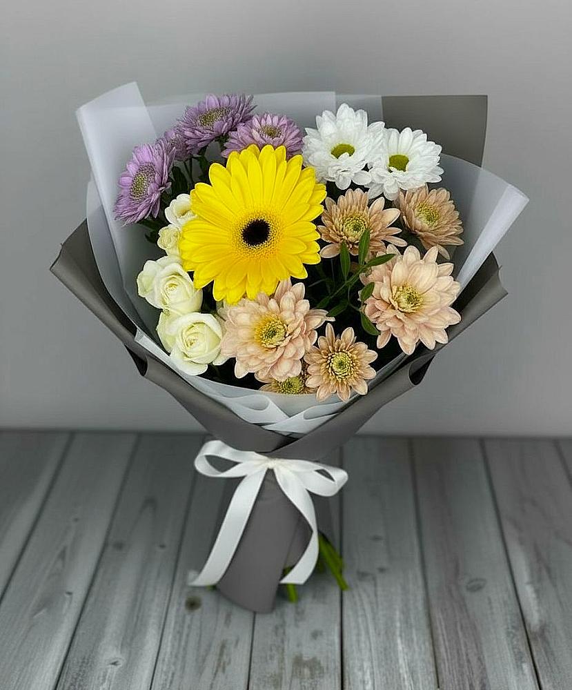 Букет цветов из: Розы, Герберы и Хризантемы в Подтёсово