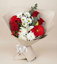 Букет цветов из:  Розы, Хризантемы, Герберы и Лилии в Подтёсово