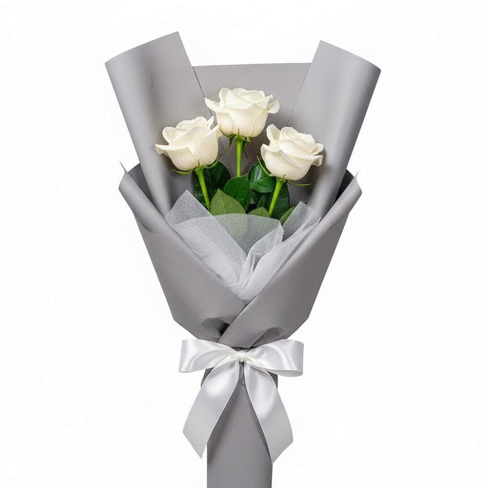 Букет 3 белые розы в Подтёсово