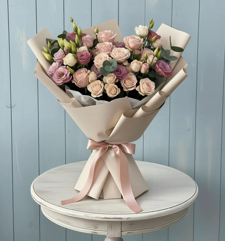 Букет цветов из: Розы и Лизиантусы в Подтёсово