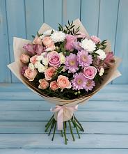 Букет цветов из:  Хризантемы, Розы и Альстромерии в Подтёсово