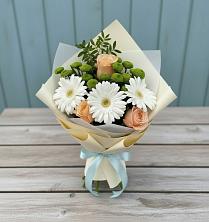 Букет цветов из:  Герберы, Розы и Хризантемы в Подтёсово